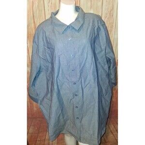 Woman Within Blue 3/4 Sleeve Button Up Tunic Blouse Sz 30/32